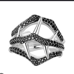 Shaun Leane Blackthorn Black Spinel & Sterling Silver Triple Ring - Size 9 (S)